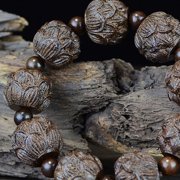 Buddha Stones黒檀十八羅漢 蓮華龍 彫刻 バランスブレスレット