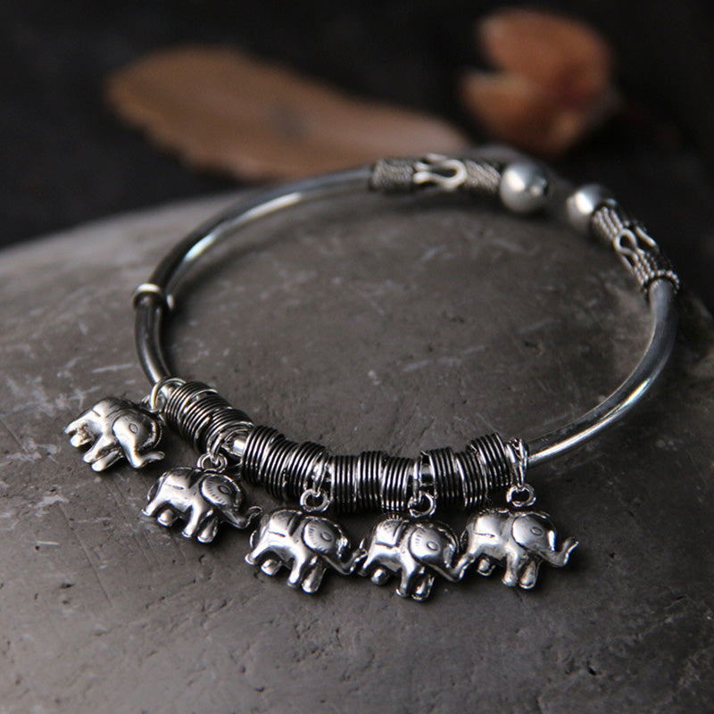 Buddha Stones925スターリングシルバー エレファント強さブレスレットバングル