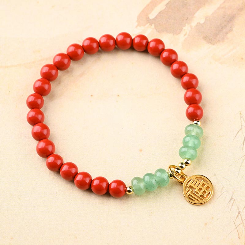 Buddha Stonesチベット辰砂グリーンアベンチュリン幸運ブレスレットネックレス