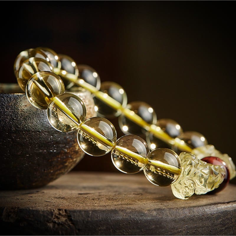 Buddha Stones天然シトリンダブル貔貅タイガーアイ繁栄守護ブレスレット
