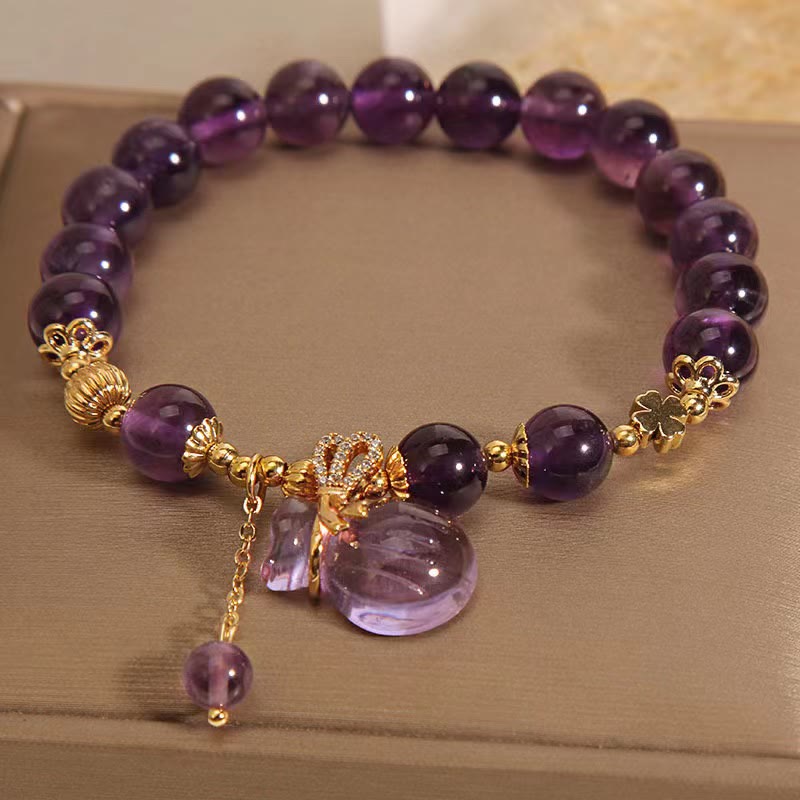 Buddha Stones天然アメジストクリスタルマネーバッグチャームポジティブブレスレット