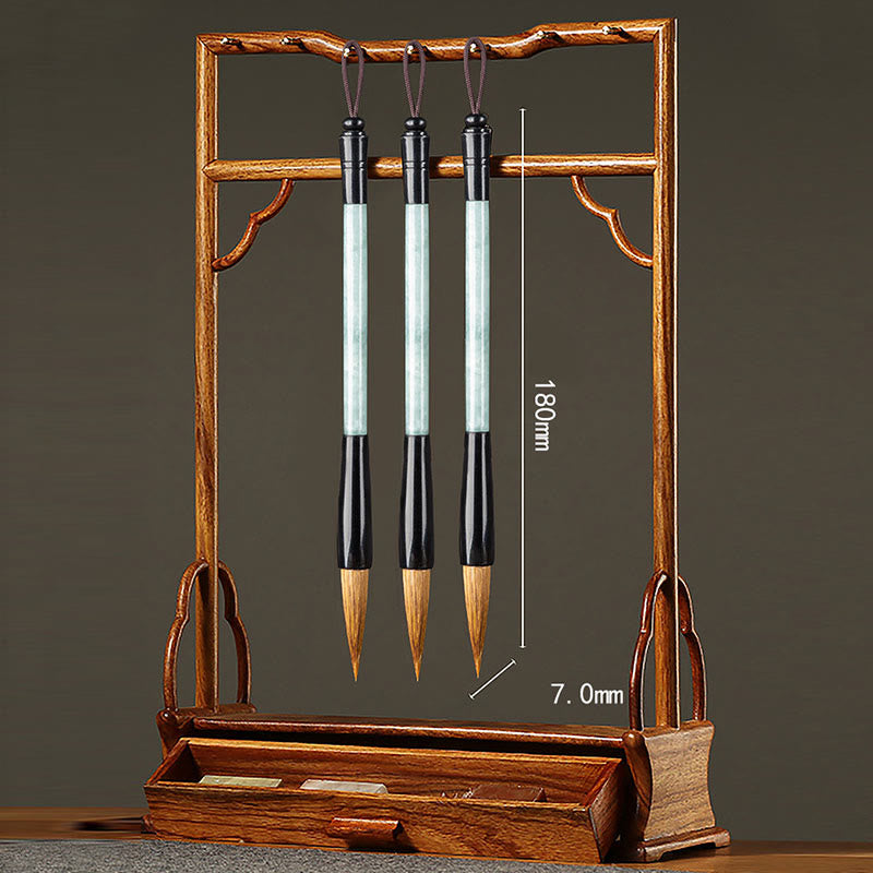 Buddha Stones天然翡翠幸運中国書道筆ペン中国筆ペンギフトボックス付き