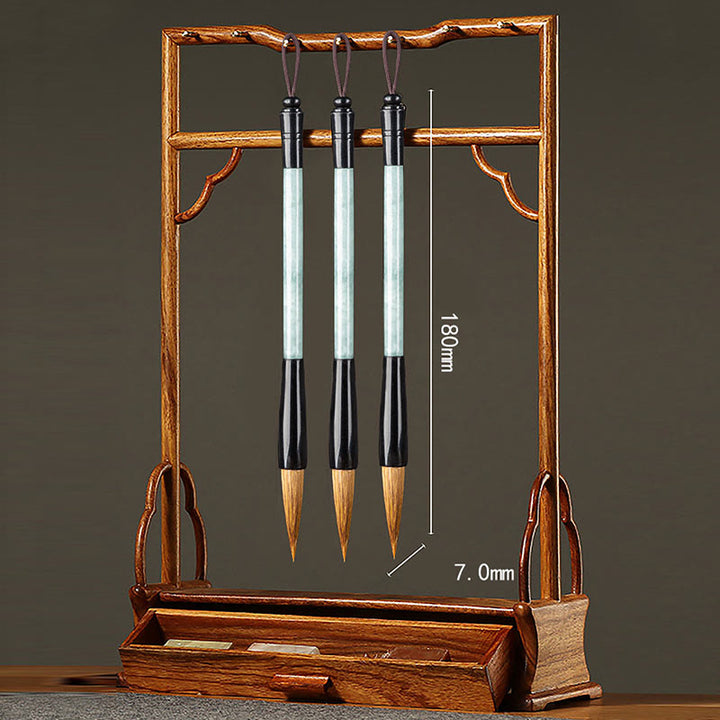 Buddha Stones天然翡翠幸運中国書道筆ペン中国筆ペンギフトボックス付き