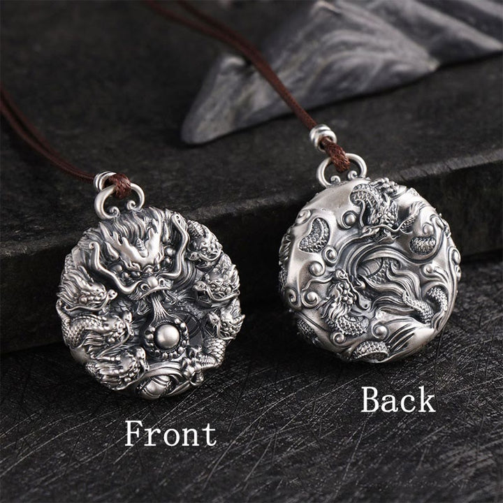 Buddha Stones999スターリングシルバー 九龍が真珠と戯れる 幸運の守護ネックレスペンダント - image 2