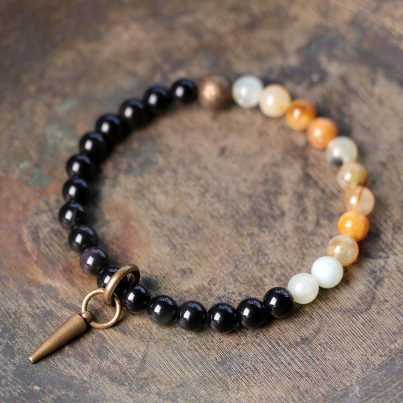 Buddha Stonesブラックオブシディアン ソーダライト クリスタル 銅 強さ カップル ブレスレット