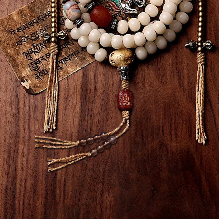 Buddha Stonesチベット 108Malaビーズ菩提樹種子八卦金剛 Dzi ビーズグレー瑪瑙富ブレスレット