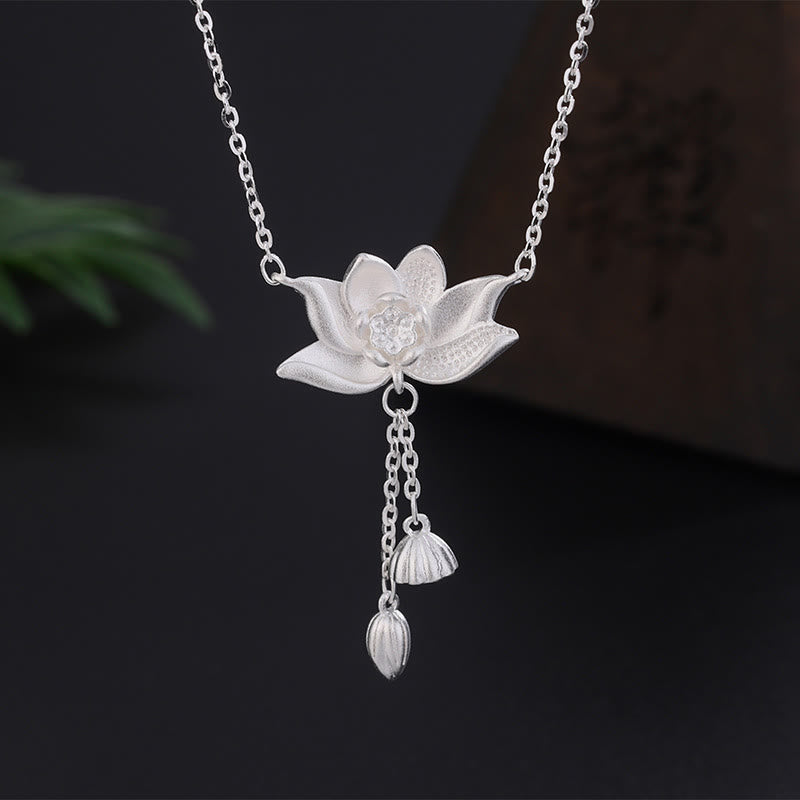Buddha Stones999 スターリングシルバー 蓮の花の鞘 彫刻 悟りのネックレス ペンダント - 999スターリングシルバー - image 0