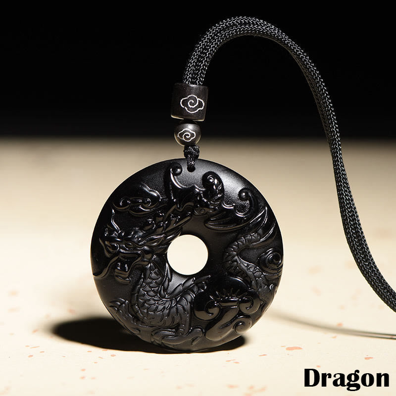 Buddha Stones中国の十二支 天然黒曜石平和のお守りチャーム強さ ネックレス ペンダント - ドラゴン - image 16