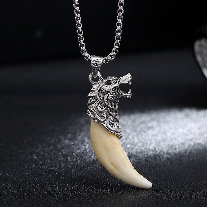 Buddha Stonesイミテーションウルフトゥース チタンスチール バランスネックレスペンダント
