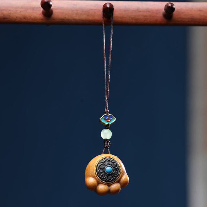 Buddha Stones白檀の小葉紫檀緑檀 招き猫の足爪オーム・マニ・パドメ・フム守護 携帯電話吊り下げ装飾 - サンダルウッド(保護♥落ち着き) - image 9