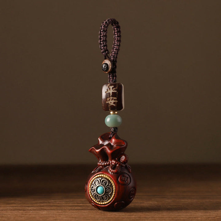 Buddha Stones小葉 紅白檀 緑白檀 マネーバッグOm Mani Padme Hum回転式保護吊り下げ装飾