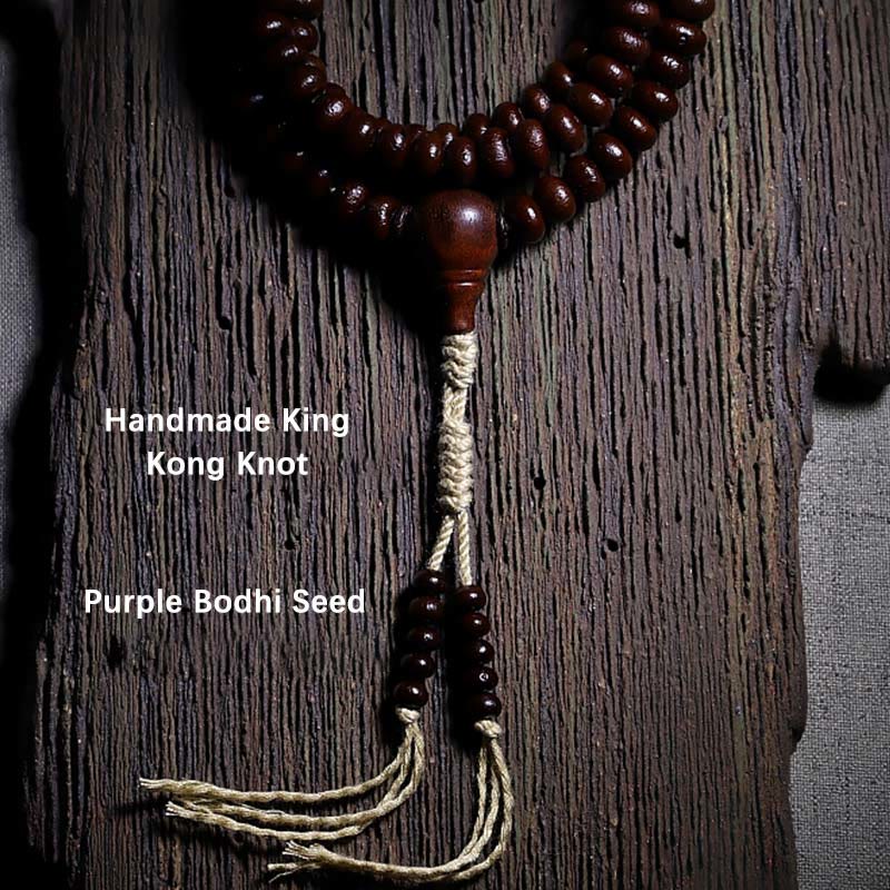 Buddha Stones天然チベット 108 個Malaビーズ 紫菩提樹 三目 ジビーズ 銅製 ドルジェ ハーモニーブレスレット