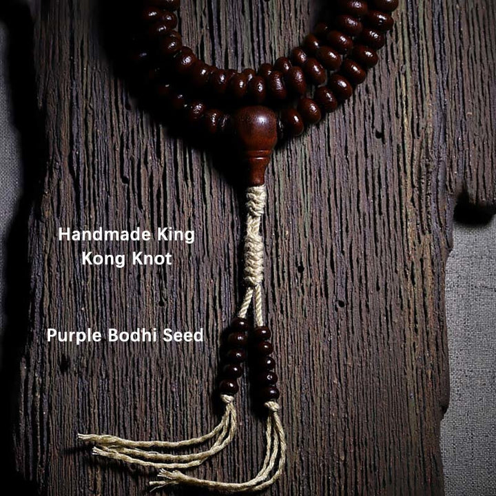 Buddha Stones天然チベット 108 個Malaビーズ 紫菩提樹 三目 ジビーズ 銅製 ドルジェ ハーモニーブレスレット