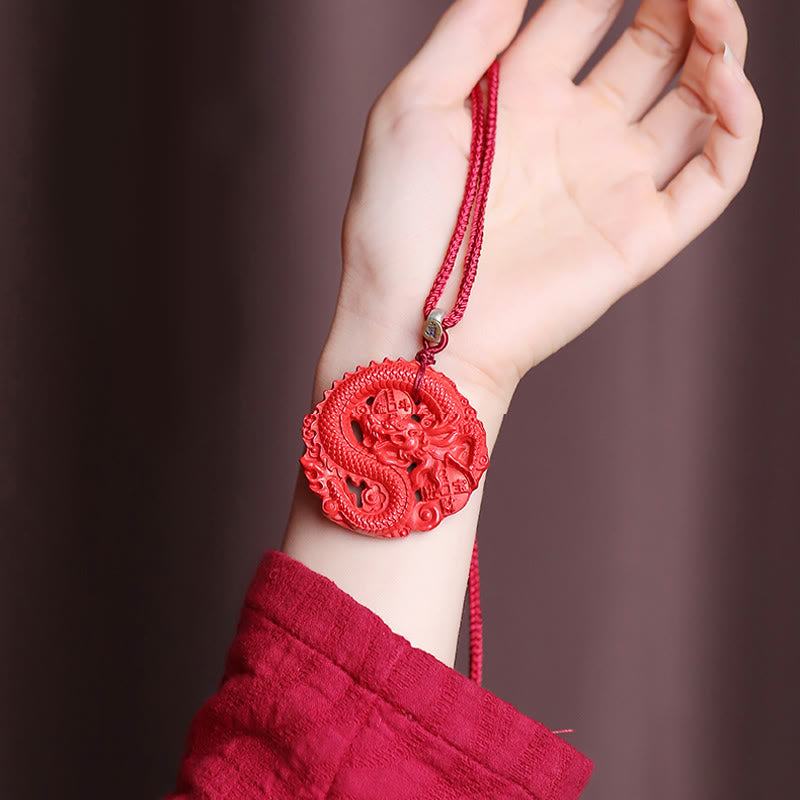 龍の年Buddha Stones925スターリングシルバー 天然辰砂 銅貨 幸運のネックレスペンダント