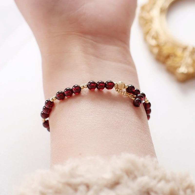 Buddha Stones 14Kゴールドメッキ合金天然ガーネットカームブレスレット - image 7