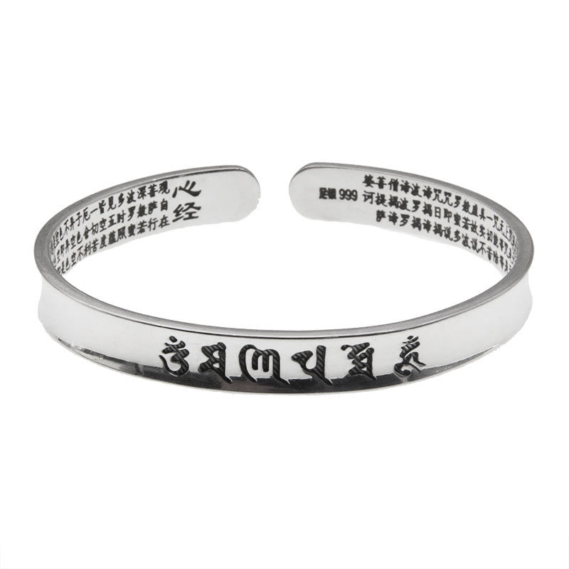 Buddha Stones999スターリングシルバーオーム・マニ・パドメ・フム般若心経 愛と平和のブレスレット バングル