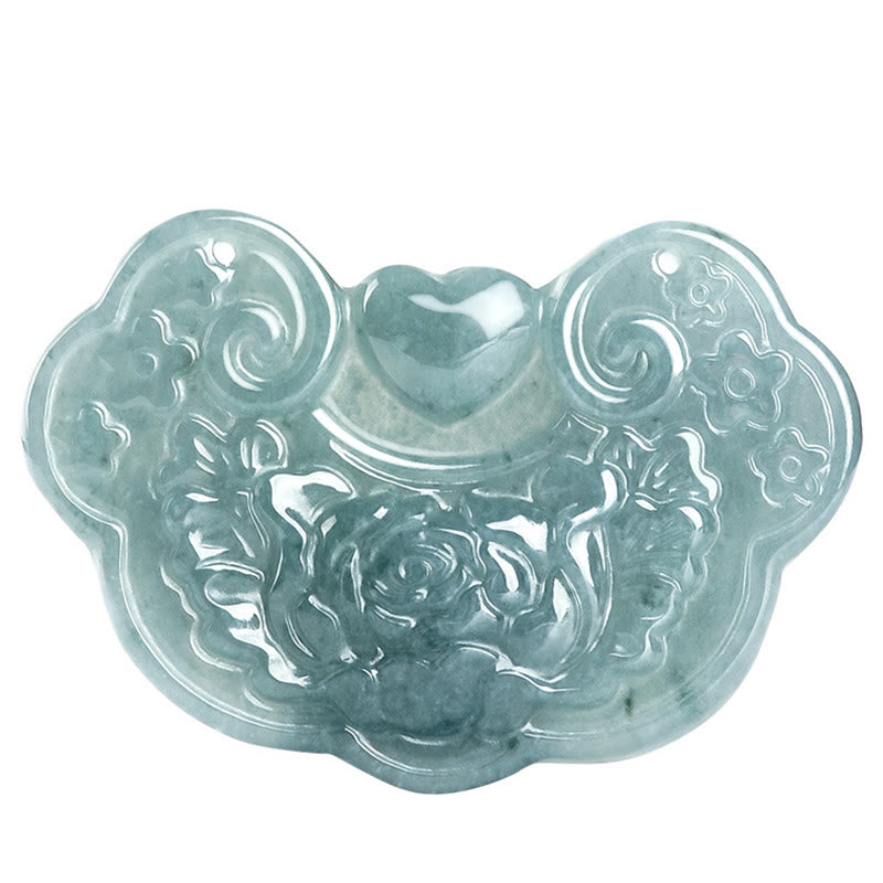 Buddha Stones天然翡翠牡丹花幸運の願いの鍵繁栄ネックレスペンダント