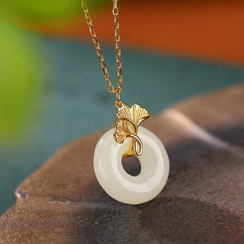 Buddha Stones925 スターリングシルバー 天然和田翡翠 イチョウ葉 平和バックル 幸運ネックレスペンダント