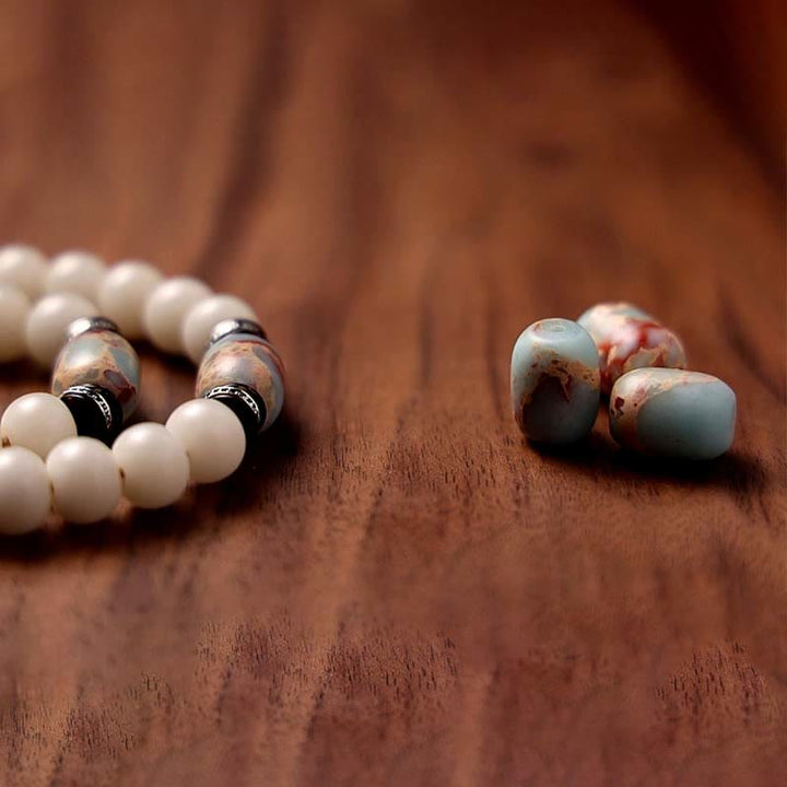 Buddha Stonesチベット 108Malaビーズ菩提樹種子八卦金剛 Dzi ビーズグレー瑪瑙富ブレスレット
