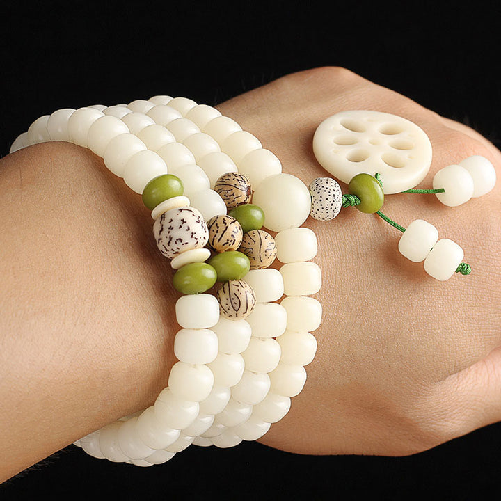 Buddha Stonesホワイト 菩提樹Mala108個 幸運のブレスレット