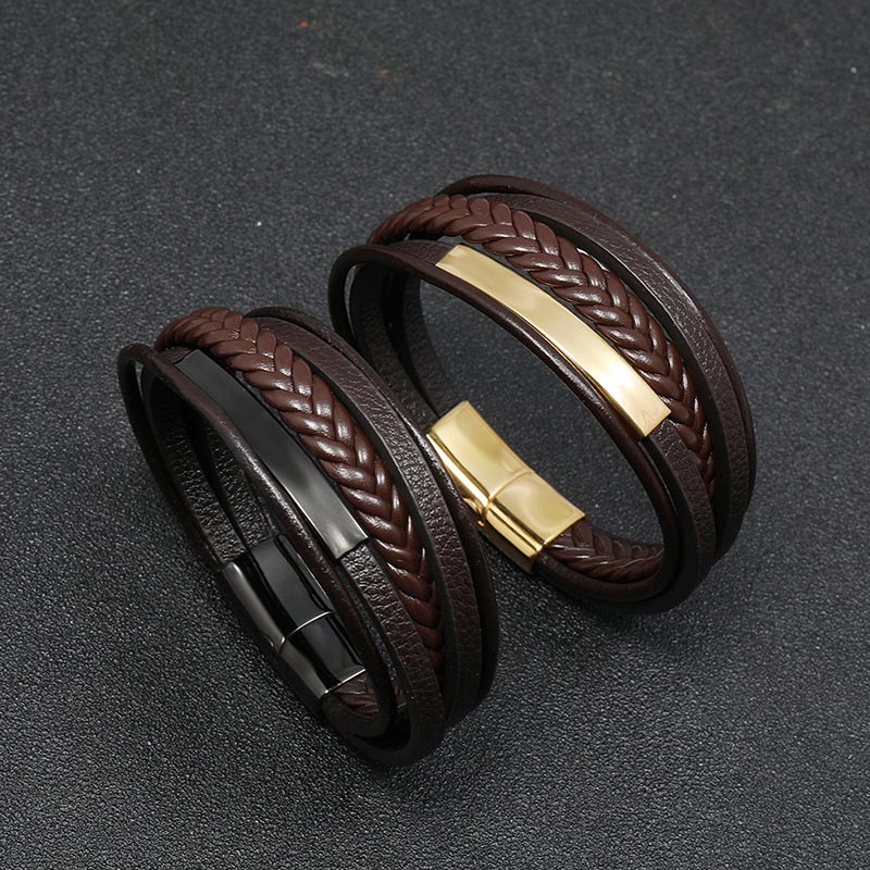 Buddha Stonesシンプルデザイン チタン鋼 レザー 幸運ブレスレット