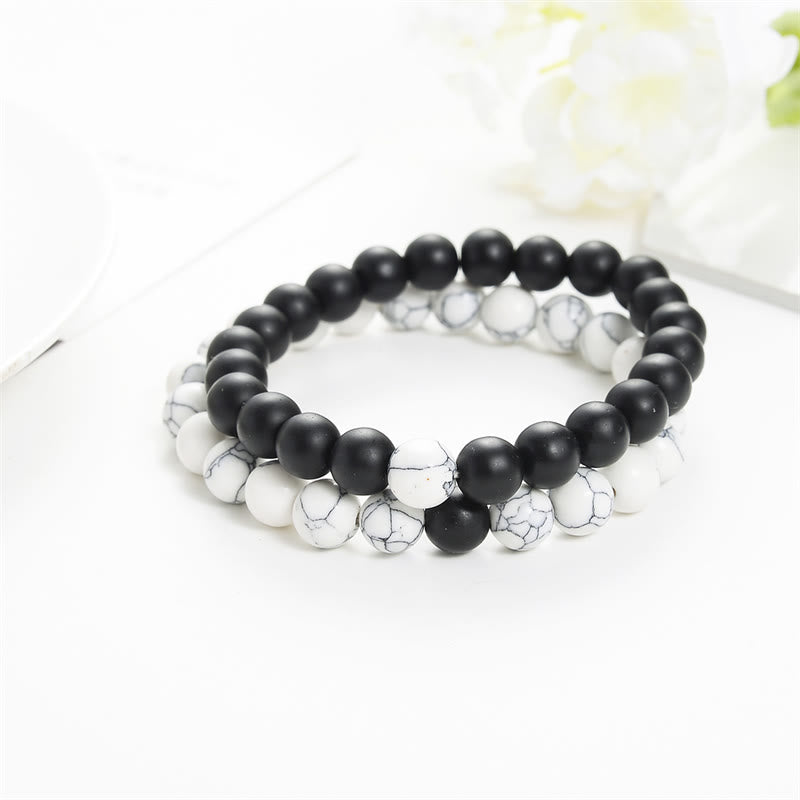 Buddha Stones2個入り 天然フロストストーン ホワイトターコイズビーズ カップルブレスレット