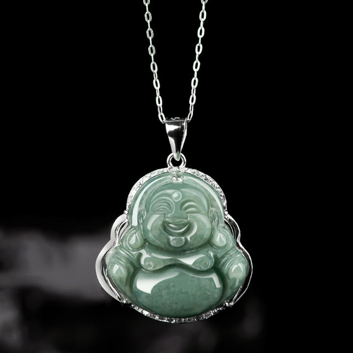 Buddha Stones925スターリングシルバー 笑う仏陀 翡翠 豊穣のネックレスチェーンペンダント - image 2