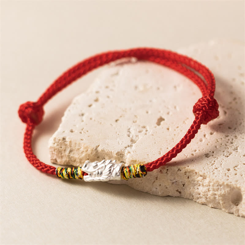 Buddha Stones925スターリングシルバー 龍年 幸運 強さ レッドロープブレスレット
