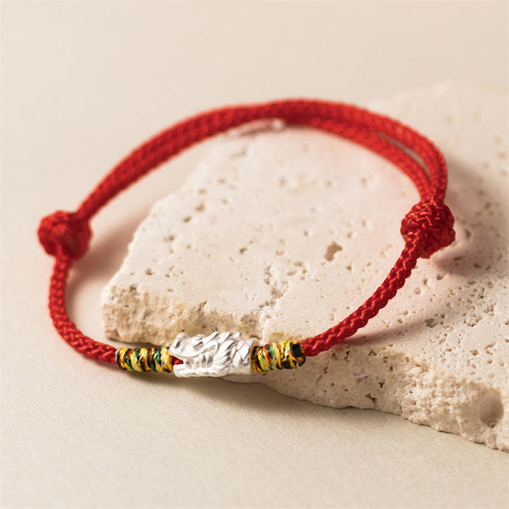 Buddha Stones925スターリングシルバー 龍年 幸運 強さ レッドロープブレスレット