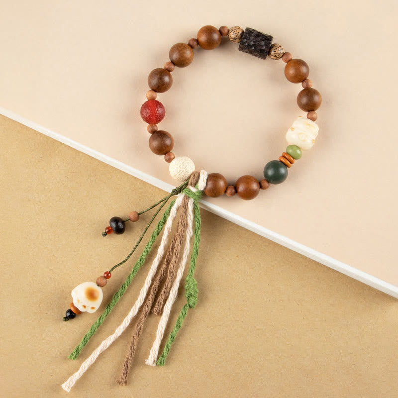 Buddha Stones雷撃 木製 菩提樹 猫の足爪 縁起物 守護 タッセルブレスレット - ライトニングストライクウッド(手首周り14~15cm) - image 1