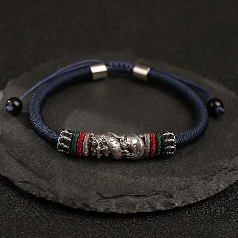Buddha Stonesハンドメイド925スターリングシルバー龍年縁起の良い龍の幸運ロープブレスレット