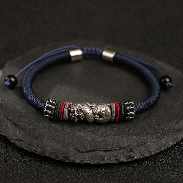 Buddha Stonesハンドメイド925スターリングシルバー龍年縁起の良い龍の幸運ロープブレスレット