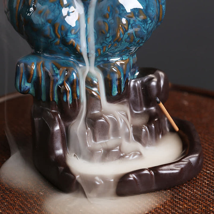 Buddha Stonesかわいいフクロウ 陶器 逆流煙噴水 瞑想 癒し 香炉 装飾