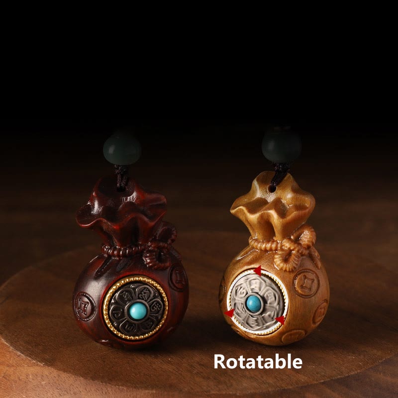 Buddha Stones小葉 紅白檀 緑白檀 マネーバッグOm Mani Padme Hum回転式保護吊り下げ装飾