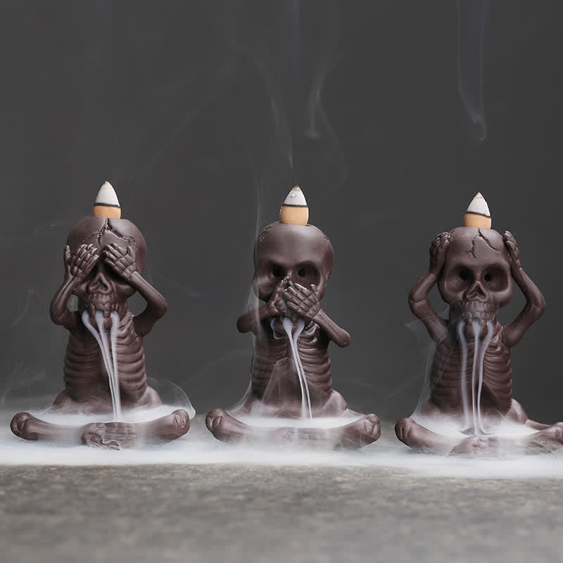 Buddha Stones小さな頭蓋骨 ゴースト 紫粘土 逆流煙噴水 平和香炉 装飾