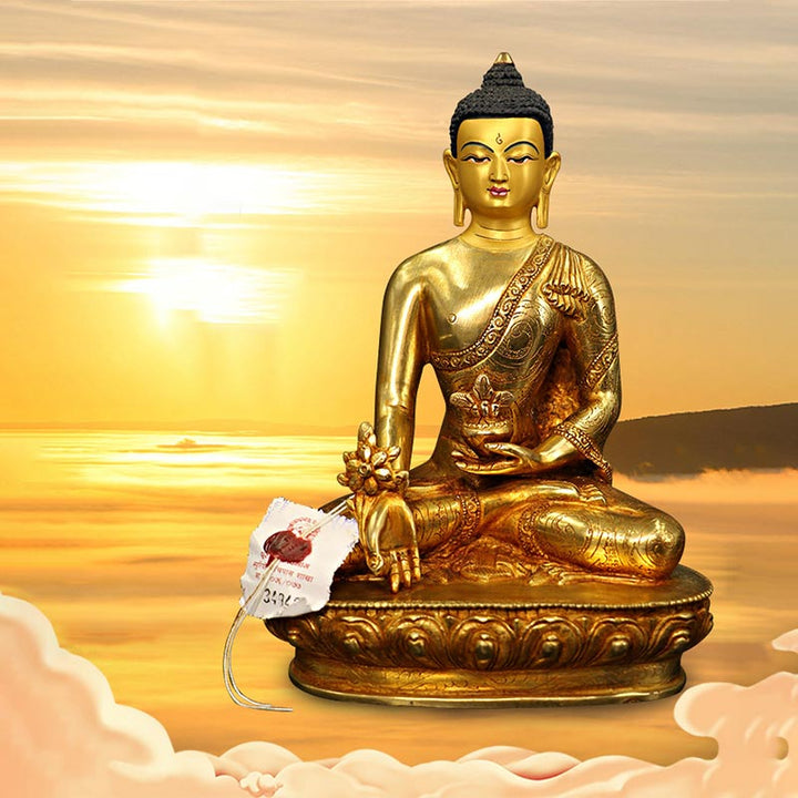 釈迦牟尼仏 薬師如来 慈悲の銅製金メッキ像 装飾品