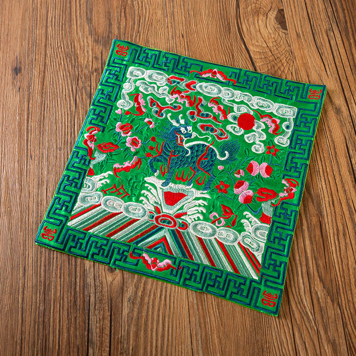 Buddha Stones鳳凰龍 麒麟刺繍 カップマットパッド ティーカップコースター カンフーティーマット