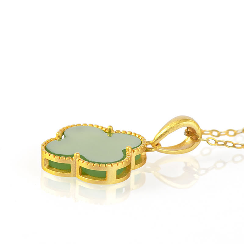 Buddha Stones 925スターリングシルバー 天然和田翡翠 幸運の四つ葉のクローバーネックレスペンダント