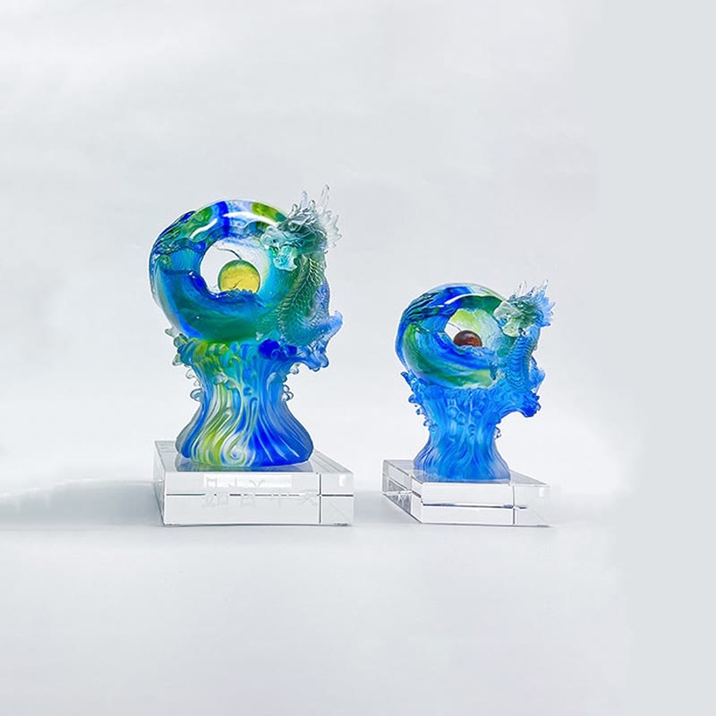 Buddha Stones手作り 青龍 琉璃 クリスタルアートピース 成功の守護 自宅 オフィス 装飾