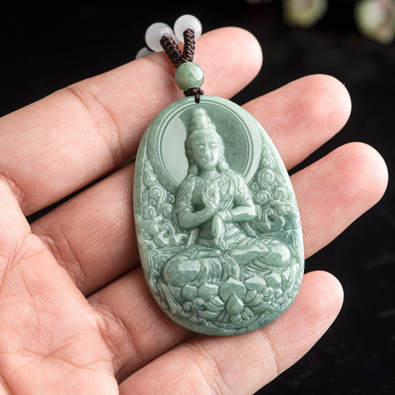 Buddha Stones天然翡翠 観音菩薩 お守り 富のネックレス ペンダント - image 5