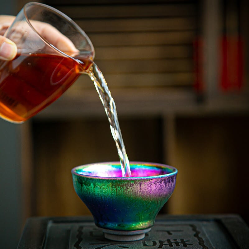 Buddha Stones手作り妖精レインボー中国Jianzhan陶器ティーカップ天目カンフーティーカップ