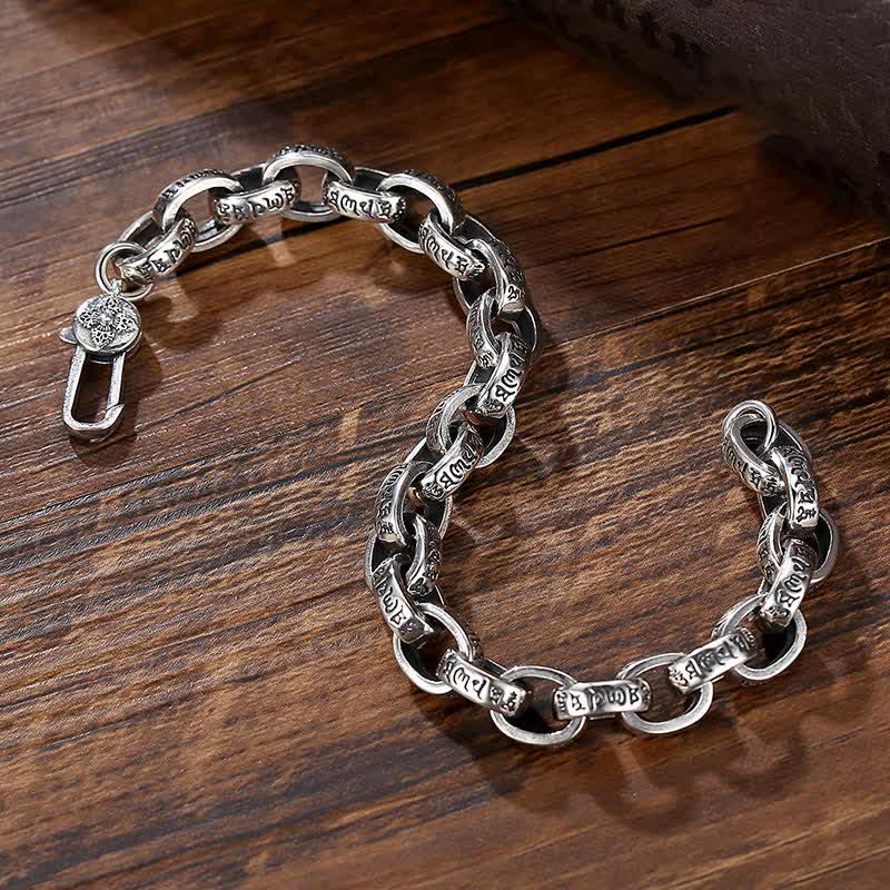 Buddha Stones925スターリングシルバーオーム・マニ・パドメ・フム刻印入り 平和ブレスレット バングル
