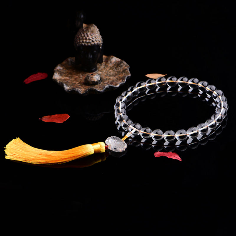 Buddha Stones天然ホワイトクリスタル 蓮 手首用Mala用 タッセル ポケットMala車用装飾