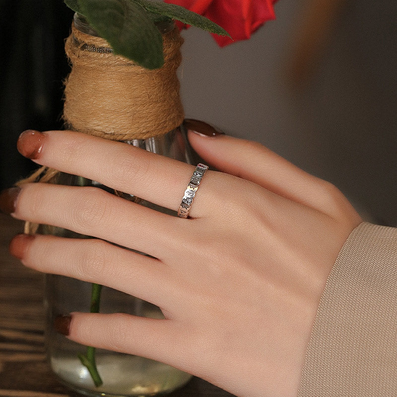 Buddha Stones925スターリングシルバー 六つの真実の言葉 穏やかな知恵の指輪