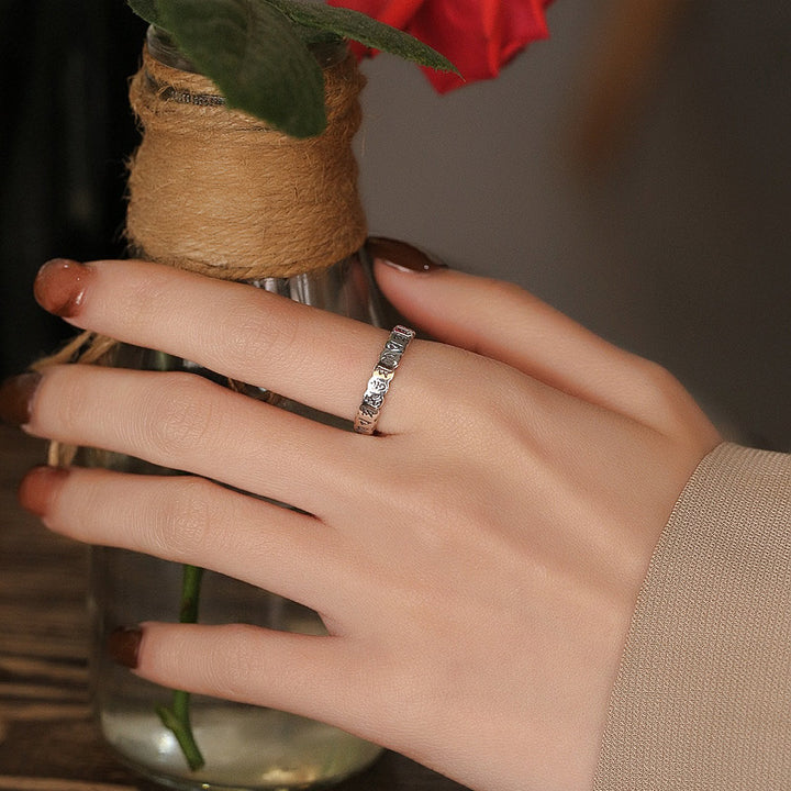 Buddha Stones925スターリングシルバー 六つの真実の言葉 穏やかな知恵の指輪