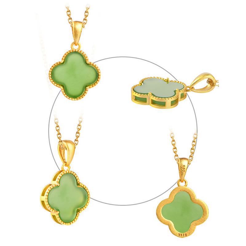 Buddha Stones 925スターリングシルバー 天然和田翡翠 幸運の四つ葉のクローバーネックレスペンダント