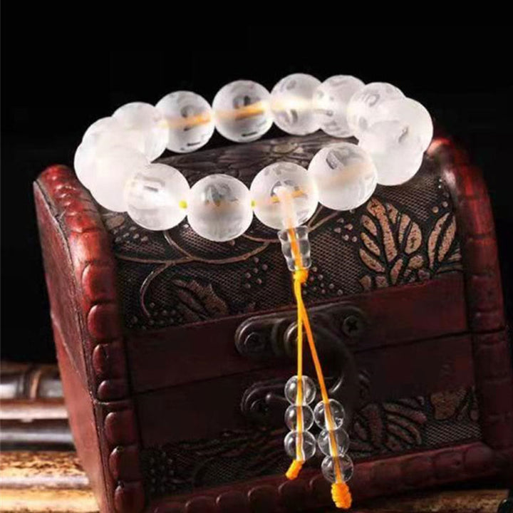 Buddha Stonesチベット ホワイトクリスタル ブラックオニキスオーム・マニ・パドメ・フム瞑想ブレスレット