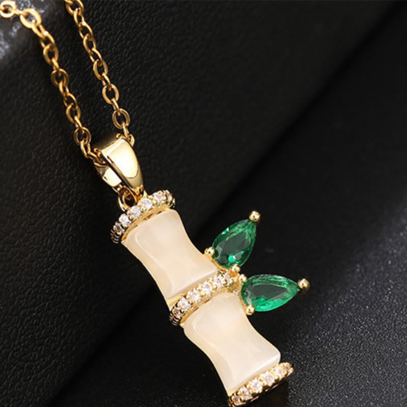 Buddha Stones18Kゴールドメッキ カルセドニー 竹ラインストーン ハーモニーネックレスペンダント