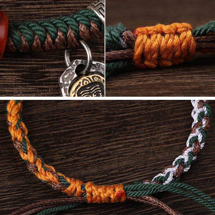 Buddha Stonesハンドメイド チベットシルバー 925 スターリングシルバー ザキラム 富の女神 ラクダの骨 守護 編み込みブレスレット