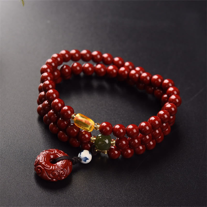 Buddha Stonesチベット辰砂 平和バックル トリプルラップ 祝福ブレスレットMala